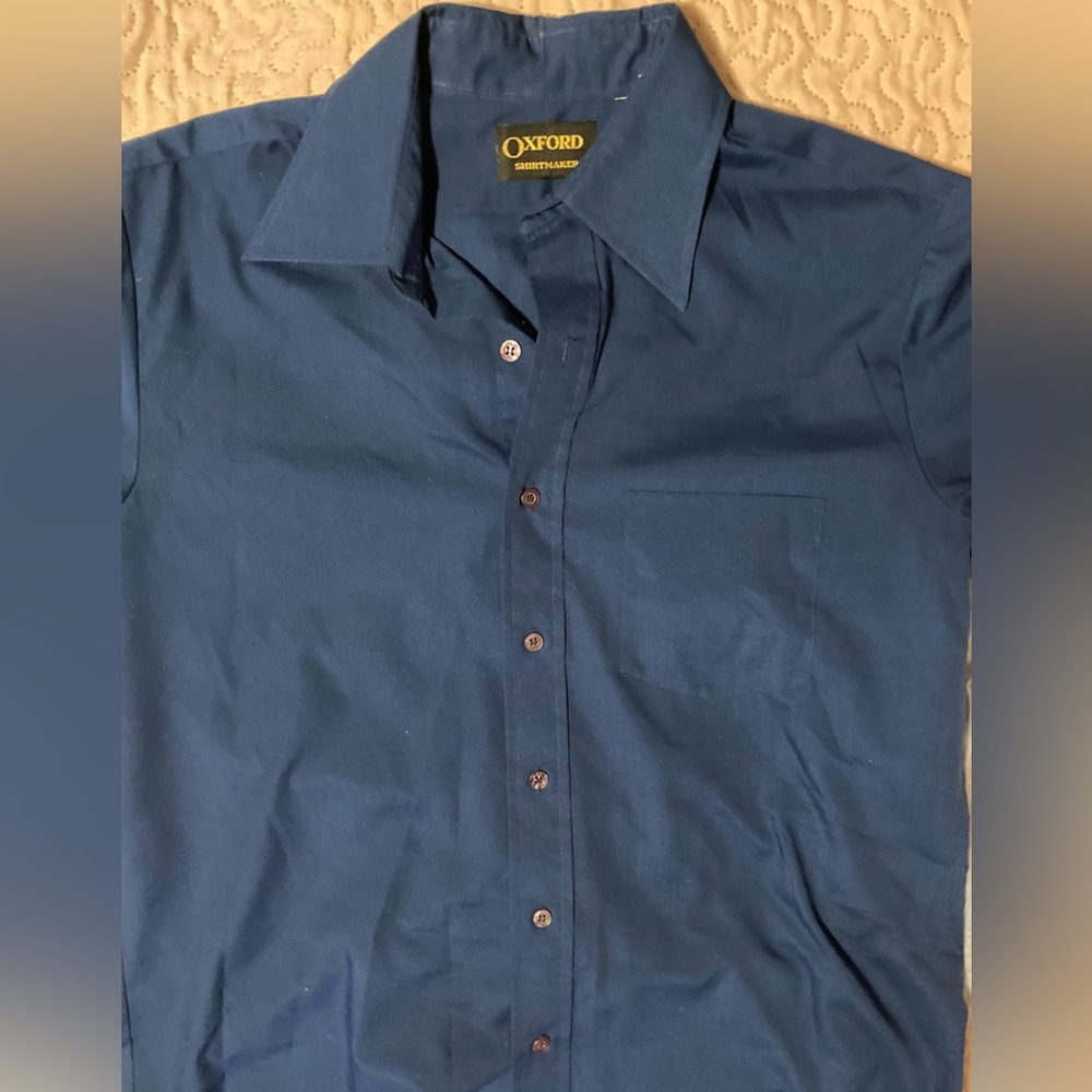Oxford Shirt makers Dark Blue Short Sleeve Dress Shirt Medium